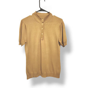 Alex Marie M Tan Short Sleeve Button neck Soft Silk Blend Womens Sweater